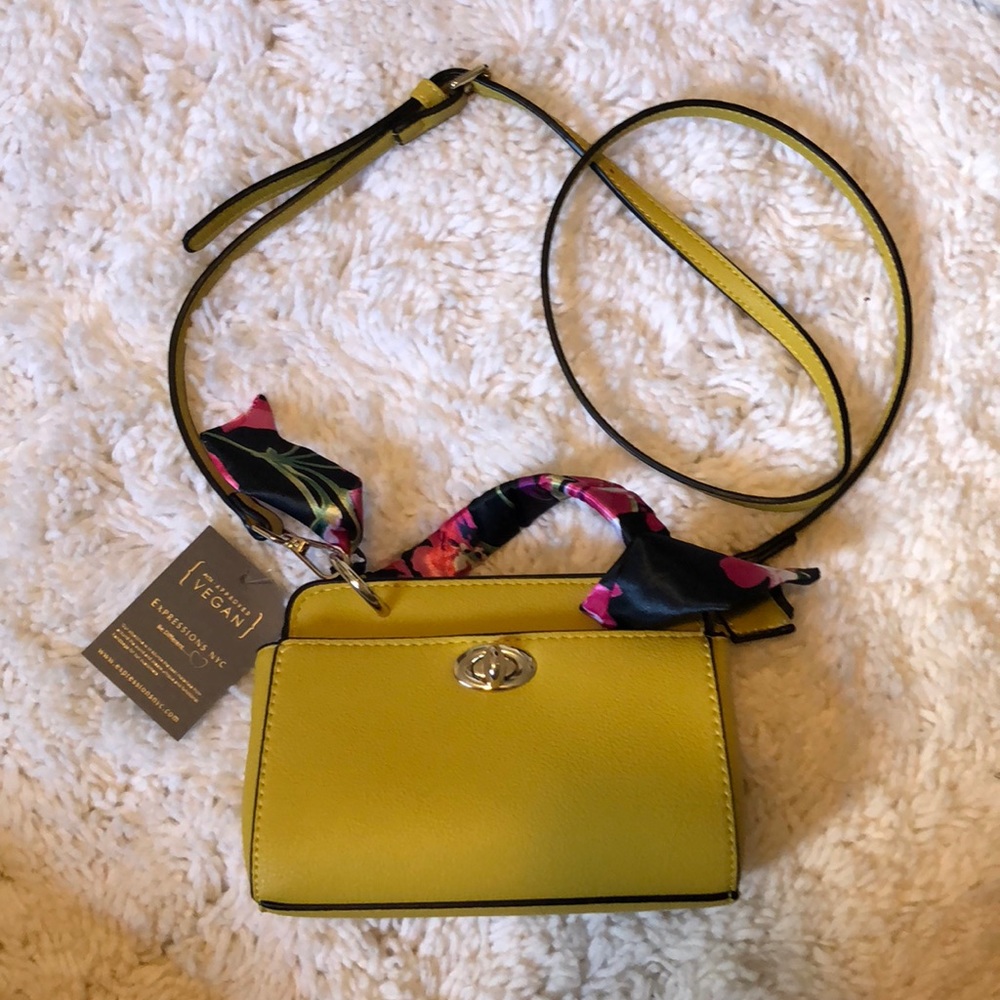 Vegan Yellow Crossbody Bag with Scarf Accent